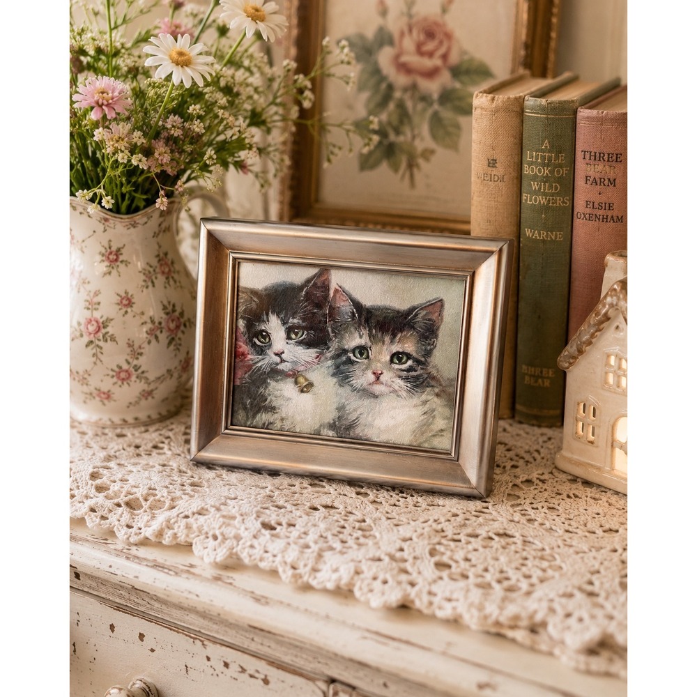 Malden Silvertone Kitten Portrait Frame Small Cat Art Tabletop Decor 5.5x4.5
